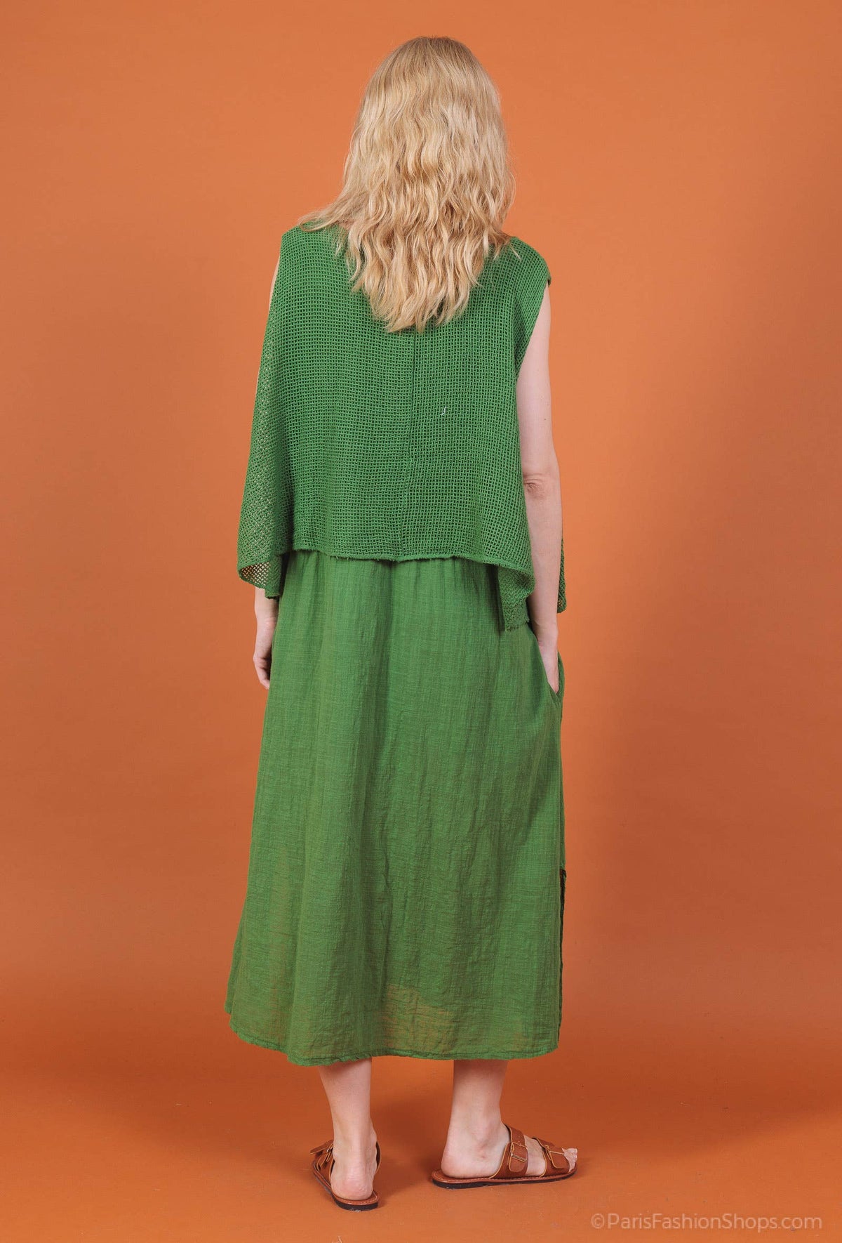 Vestido largo con superposición y top corto de malla 30496
