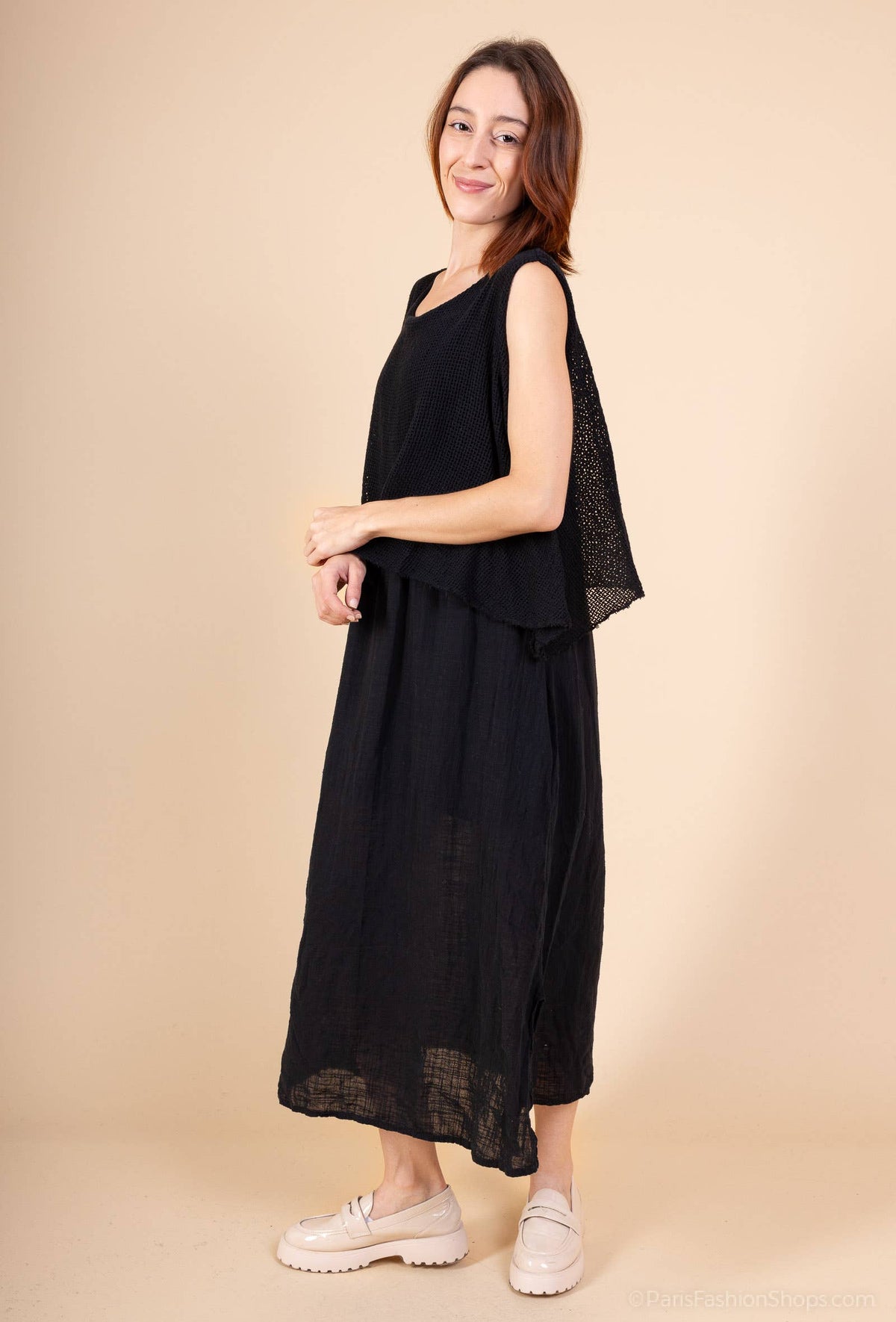 Vestido largo con superposición y top corto de malla 30496