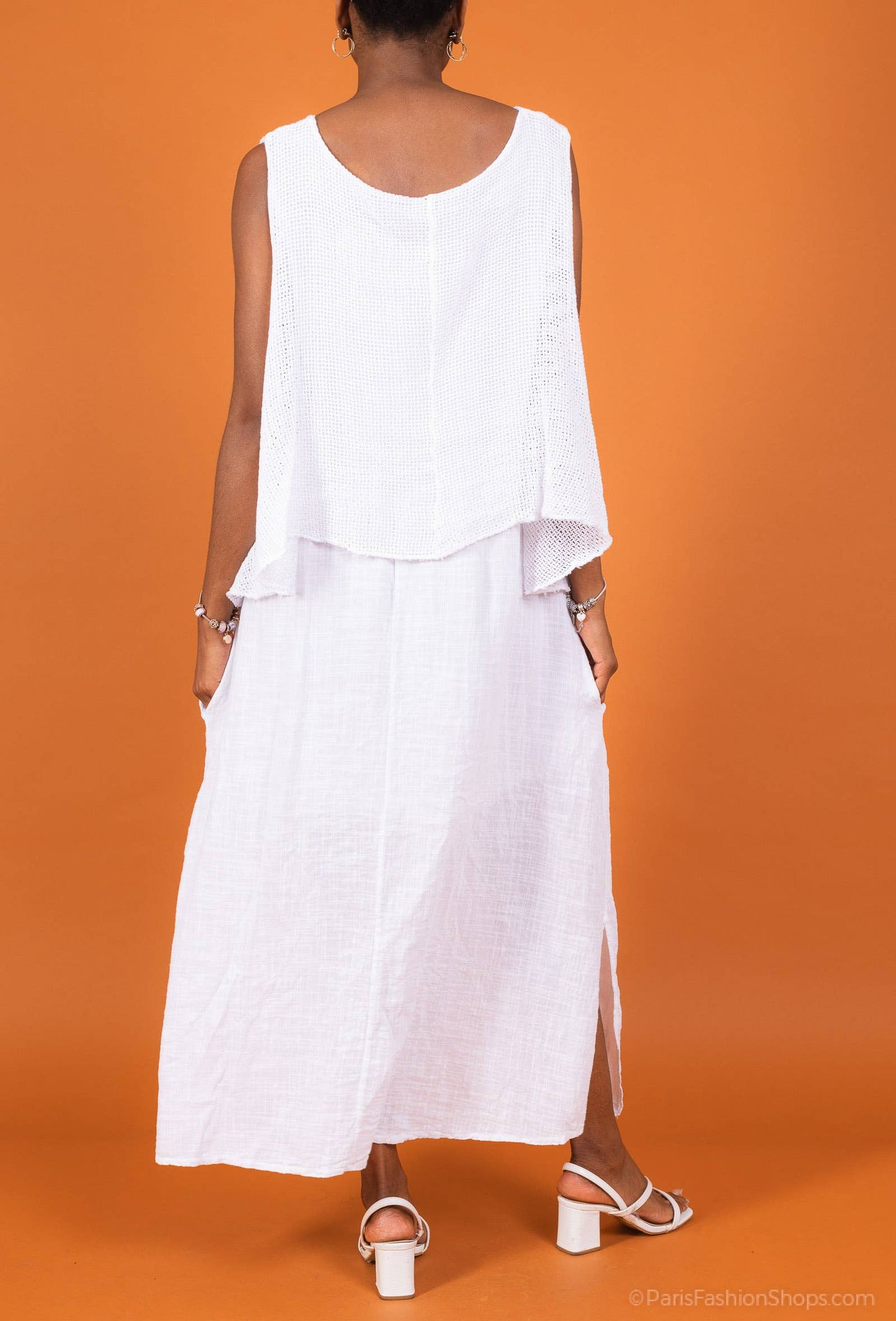 Vestido largo con superposición y top corto de malla 30496