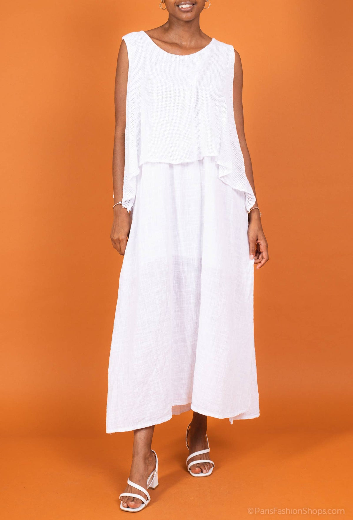 Vestido largo con superposición y top corto de malla 30496
