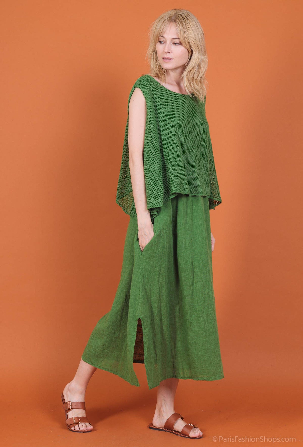 Vestido largo con superposición y top corto de malla 30496