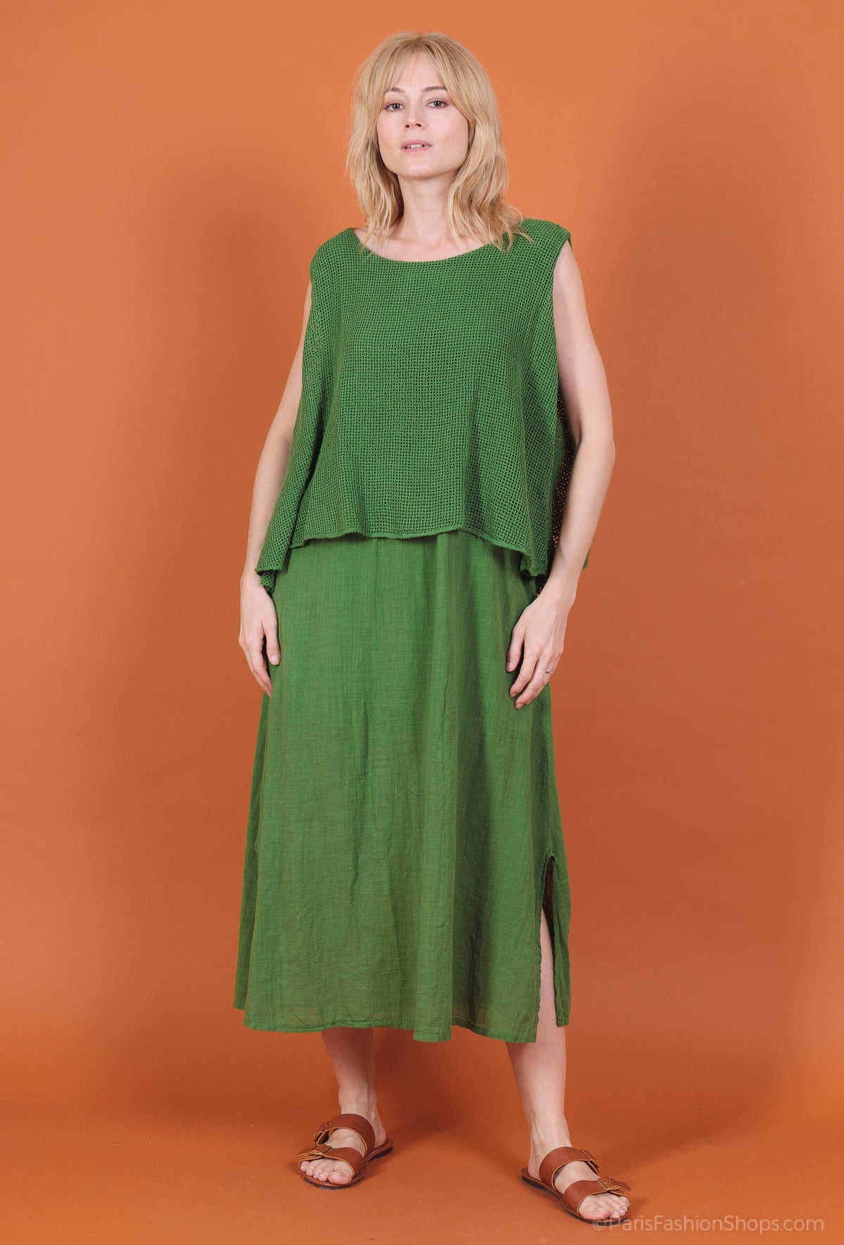 Vestido largo con superposición y top corto de malla 30496
