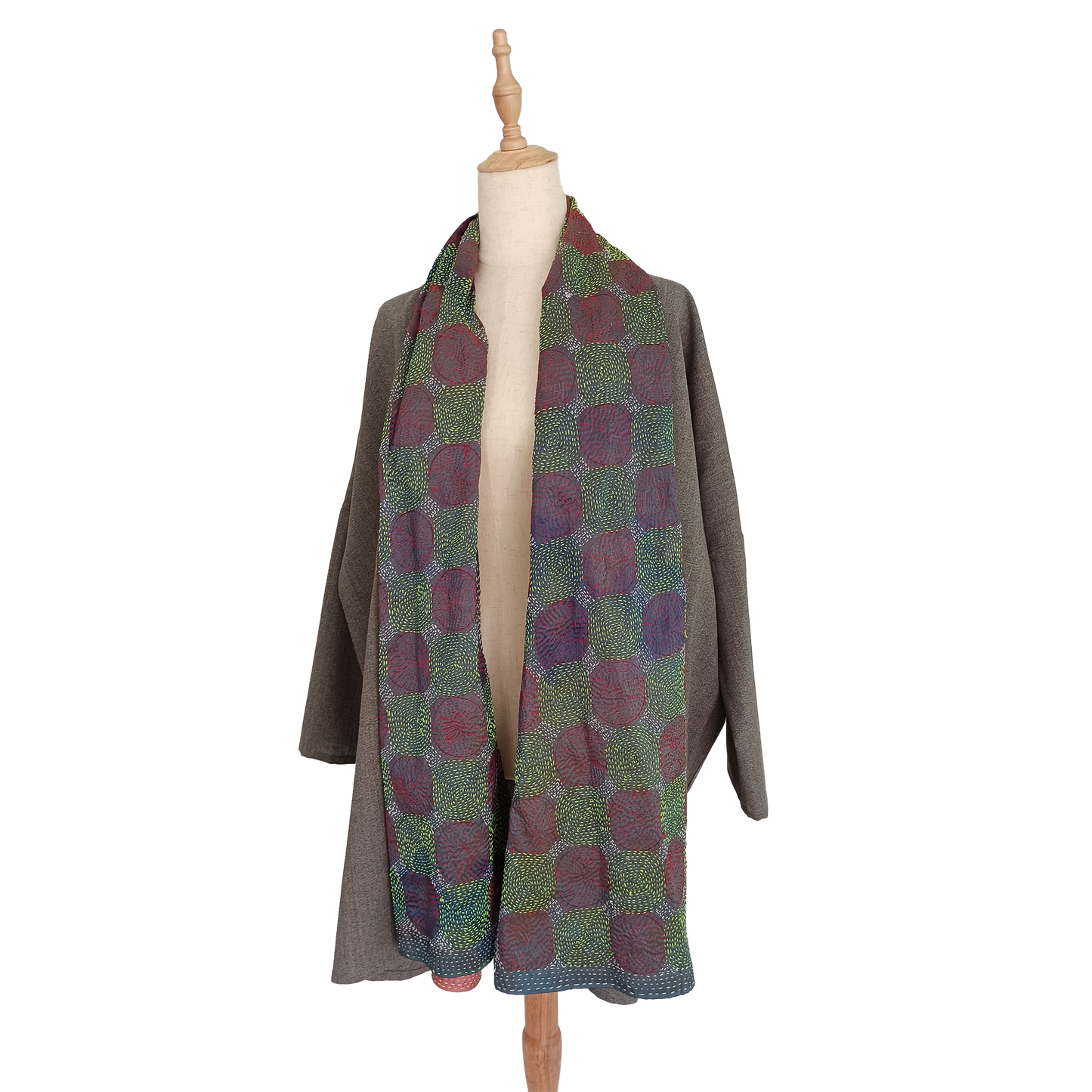 Wool and silk pea coat with buil-in reversible silk stole