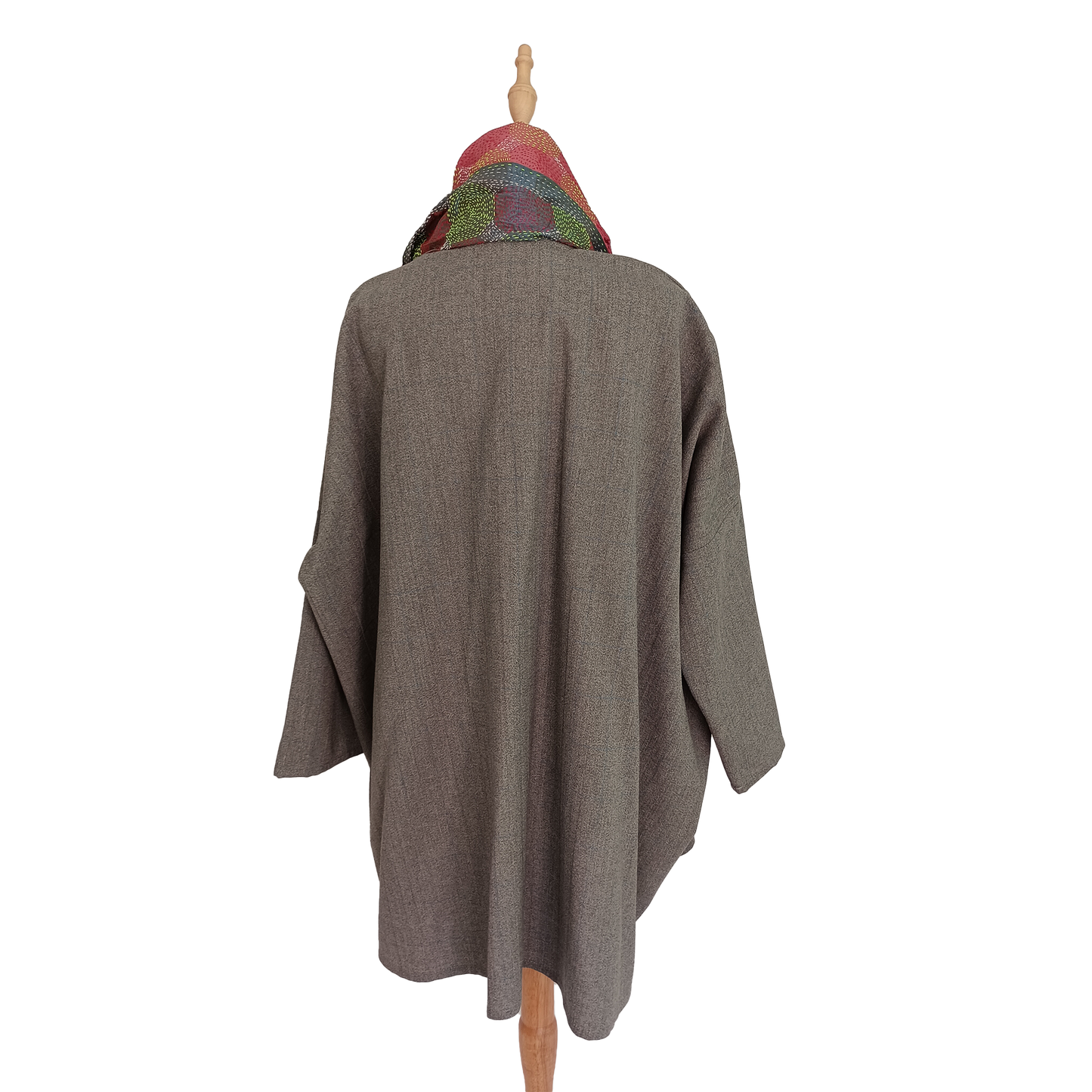 Wool and silk pea coat with buil-in reversible silk stole