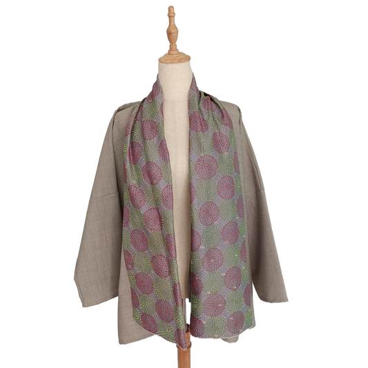 Wool and silk pea coat with build-in reversible silk stole