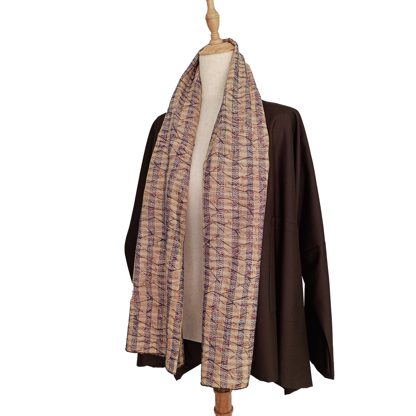 Silk pea coat with build-in reversible silk stole