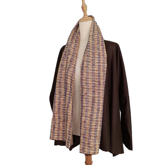 Silk pea coat with build-in reversible silk stole