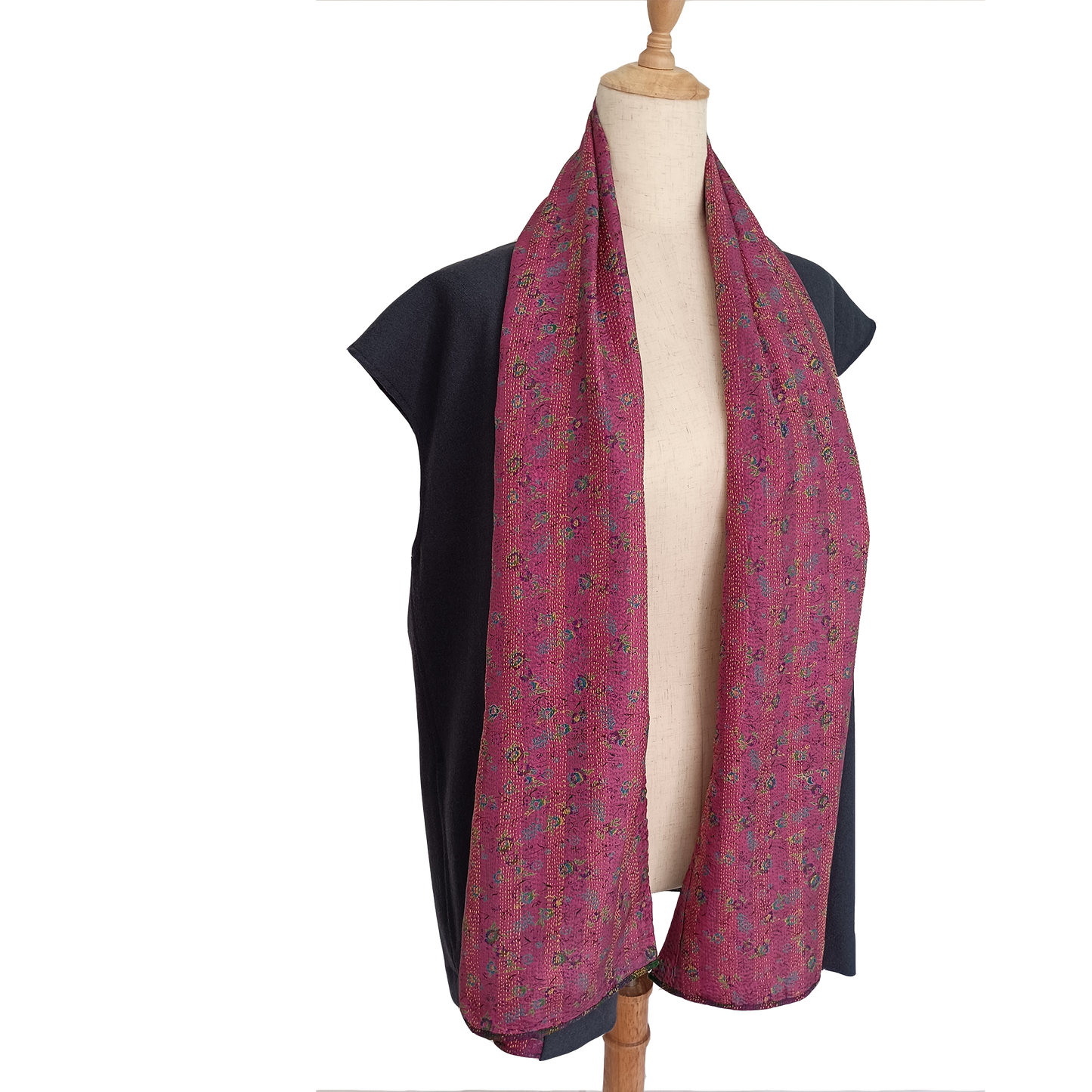 Wool Vest with build-in reversible silk stole