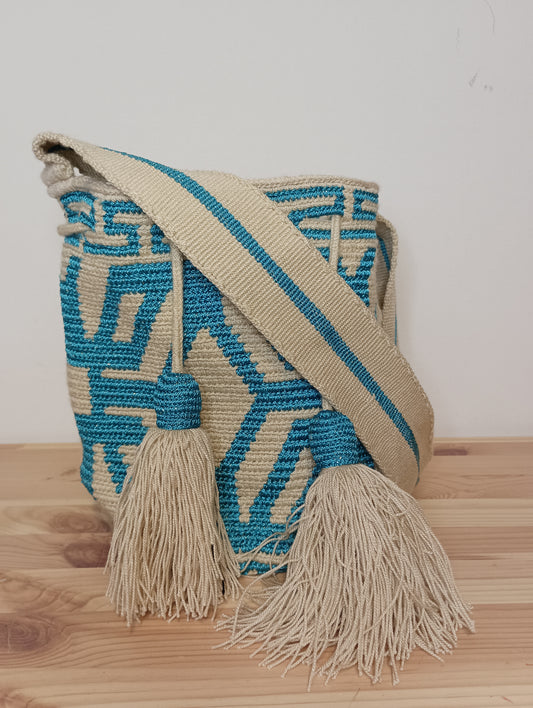 Mochila Wayuu media acqua beige