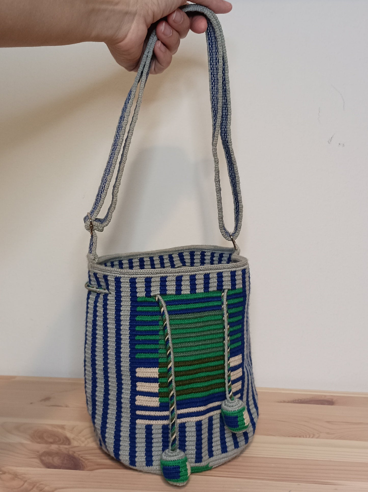 Mochila Wayuu piccola tecnicolor verde