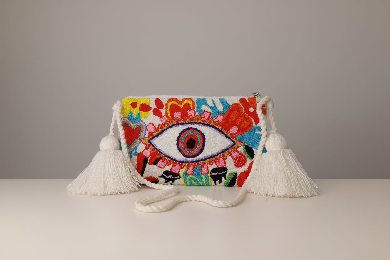 Wayuu Punchneedle shoulder bag - Evil eye