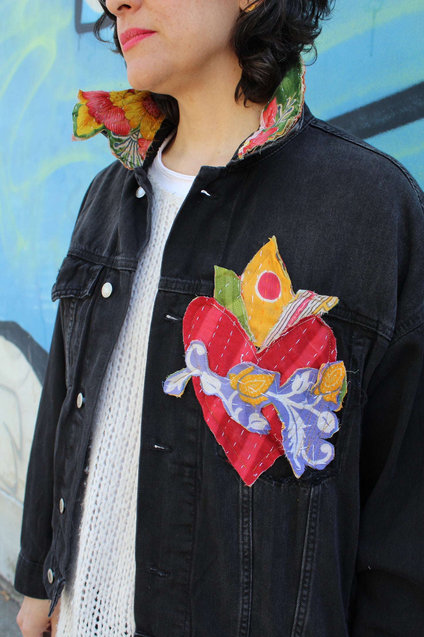 Upcycled Jeans Jacket - Sacro cuore