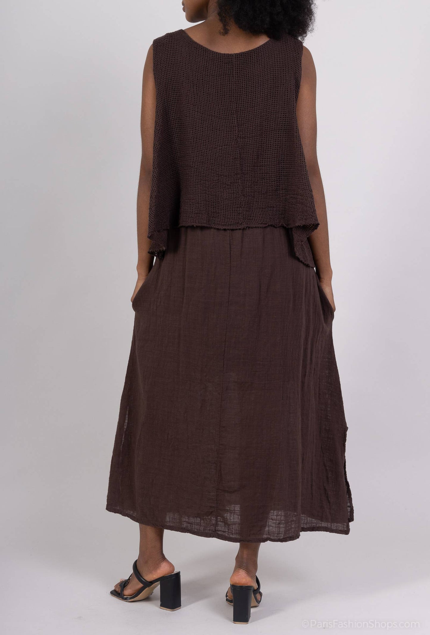 Vestido largo con superposición y top corto de malla 30496