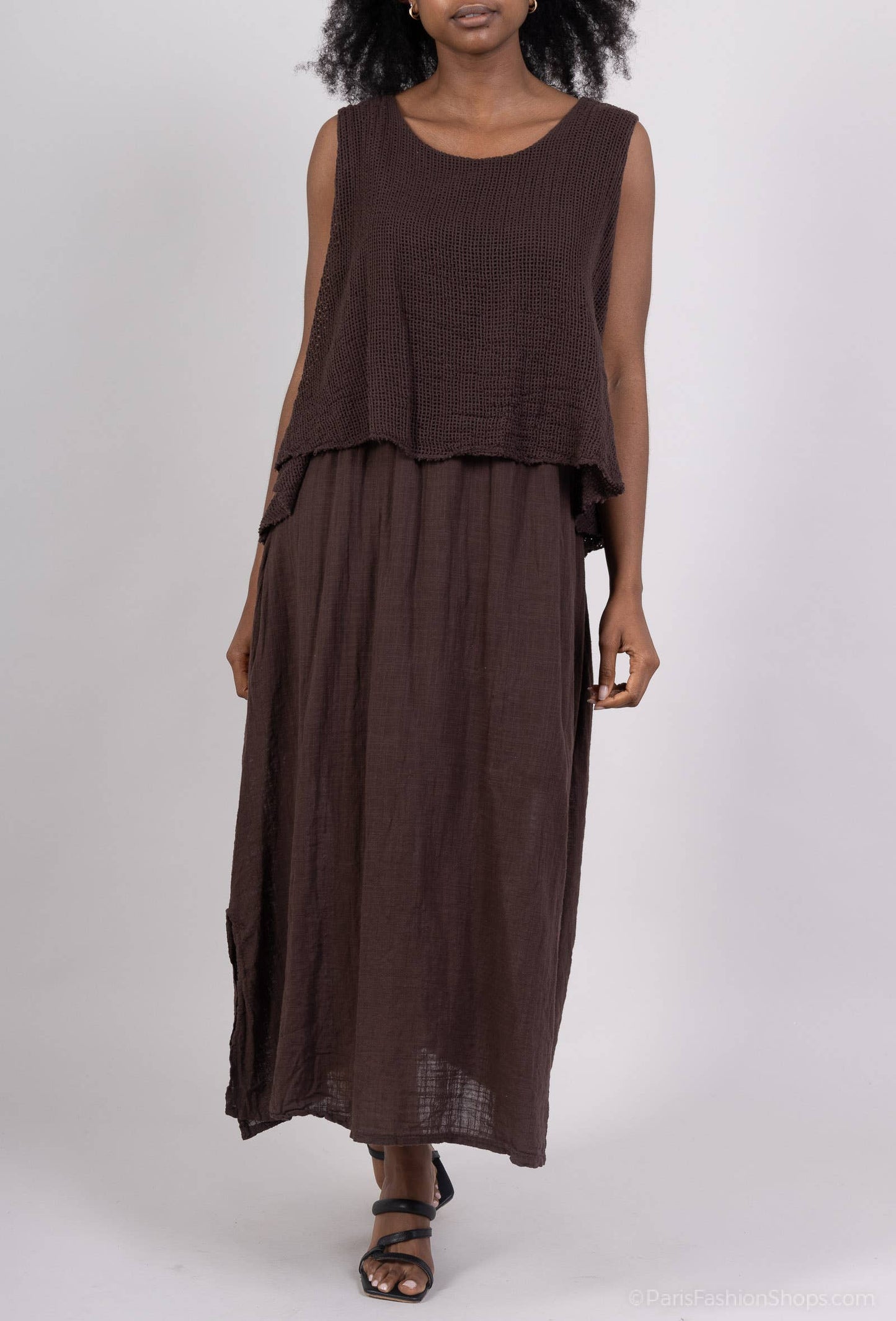 Vestido largo con superposición y top corto de malla 30496