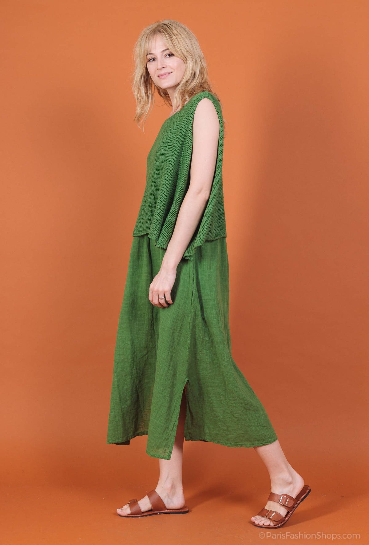 Vestido largo con superposición y top corto de malla 30496