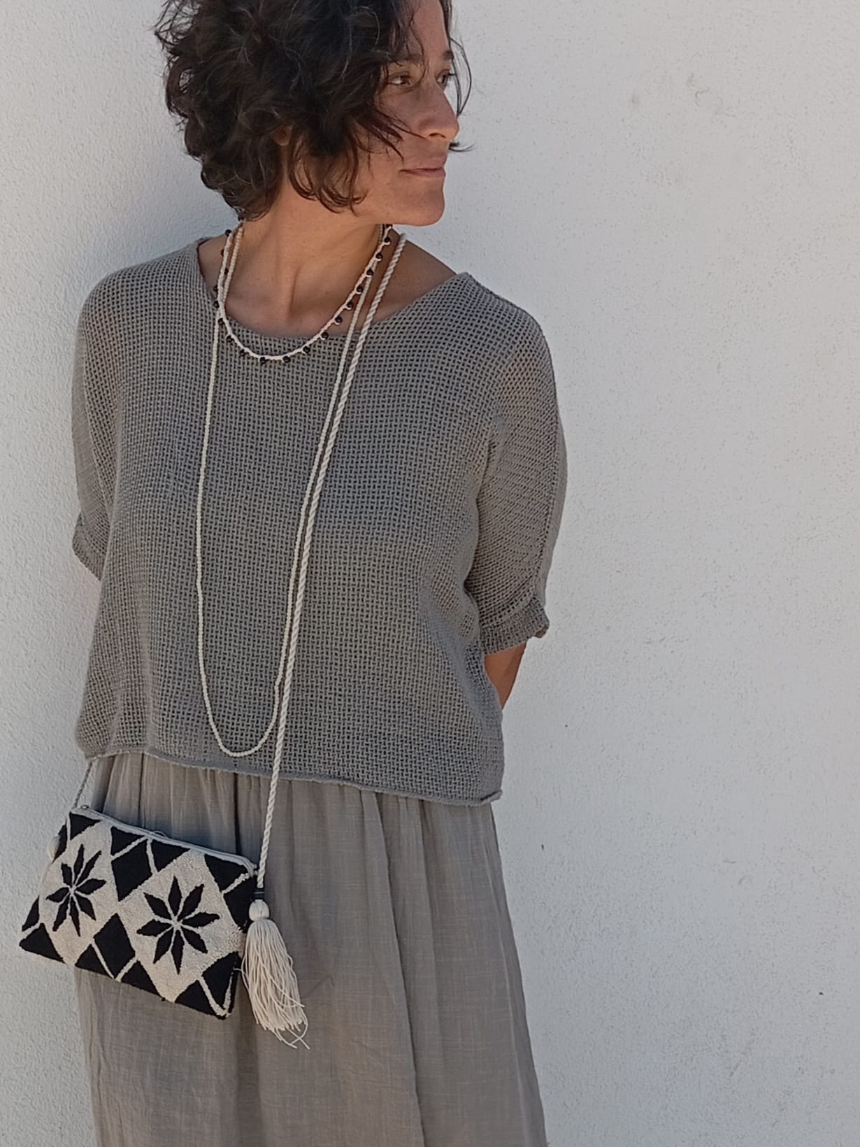 Wayuu Punchneedle shoulder bag - Beige